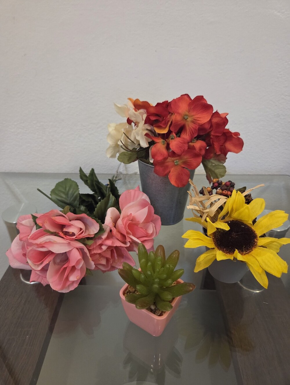 Assorted Artificial Floral Arrangement Set - Pink, Red, Yellow, Green